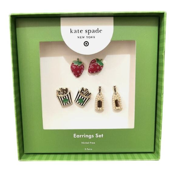 NEW kate spade new york x Target Novelty Earrings Champagne, Fries, Strawberries - Picture 1 of 5